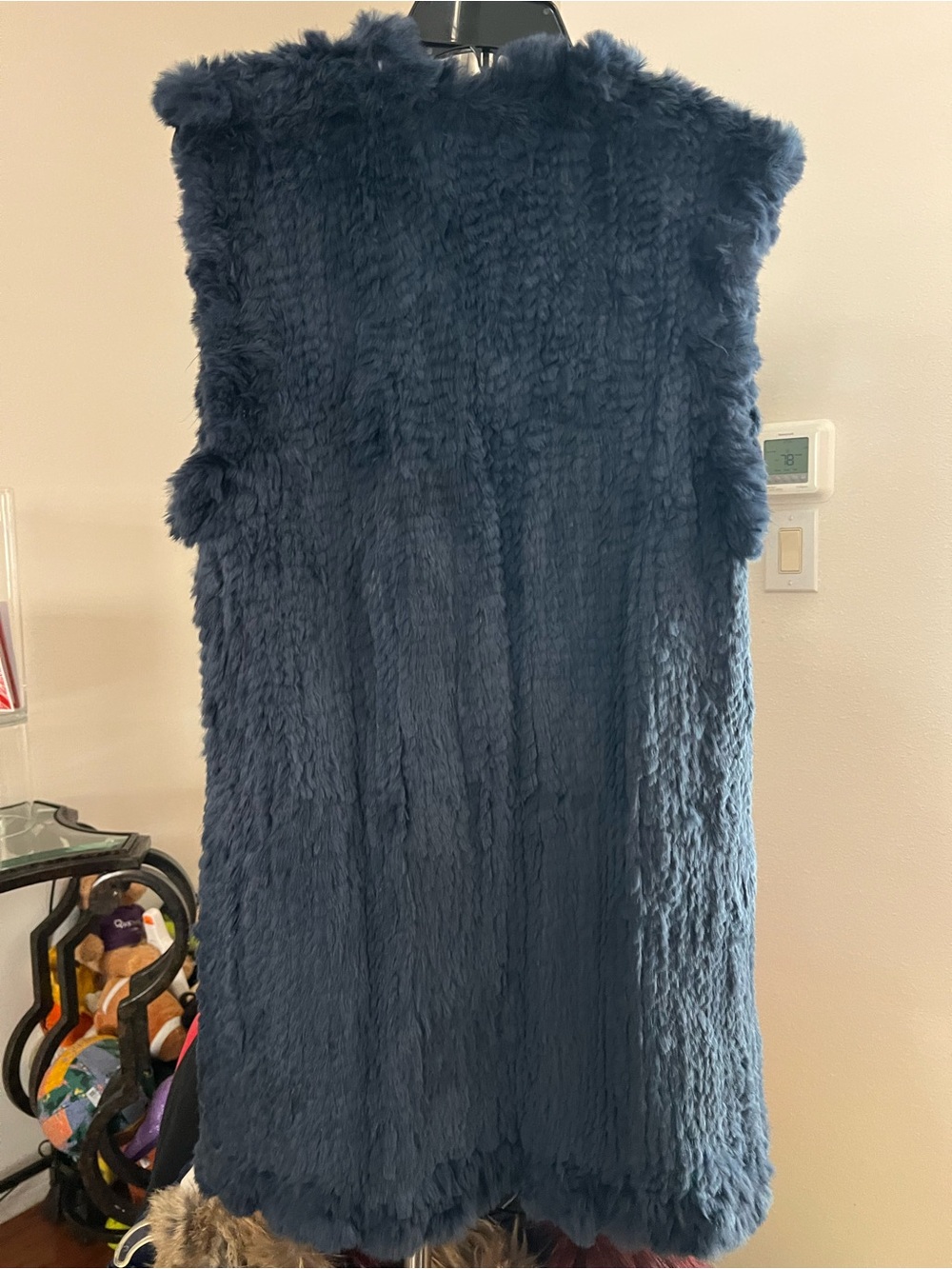 Love Token Long Faux Fur Vest in Navy Blue